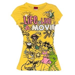 Vintage Y2K Muppets Kermit Miss Piggy Glitter Graphic Baby Tee S Jerry Leigh